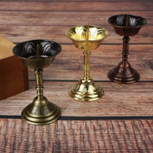 Candles & Holders | 1Pc Metal Votive Candlestick Lotus Retro Candle Holders For Daily Pray Buddha Candelabra Butter Lamp Holder Buddhist Candles & Holders bronze