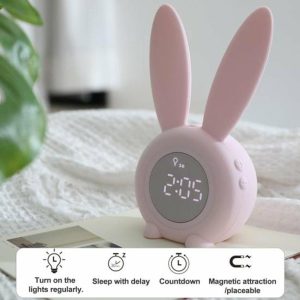 Clocks | 1 Set Kids Alarm Clock With Dimmable Lighting Cute Rabbit Design Rechargeable Wake Up Alarm Clock For Home Clocks blue