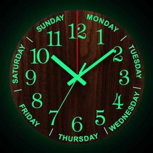 Clocks | 12 Inch Luminous Wall Clock Wood Silent Light In Dark Night Nordic Fashion Wall Clock Non Ticking Clock With Night Light Clocks Clocks