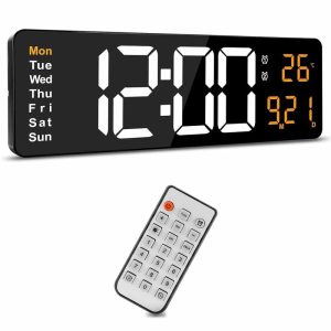 Clocks | 13Inch Digital Wall Clock Led  Alarm Clock Remote Control Clock With Calendar 12/24H Date Temperature Display Clocks black