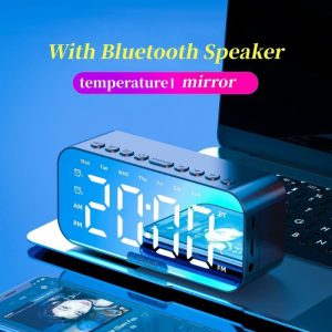 Clocks | Alarm Clock With Bluetooth Speaker Mirror Screen Led Digital Clock Temperature Fm Radio For Bedroom Office Decor Table Clock Led Clocks black