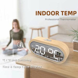 Clocks | Beech Wood Digital Clock Dual Alarm Snooze Usb Alarm Clock Table Thermometer Electronic Led Wooden Clocks Clocks