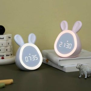 Clocks | Cartoon Rabbit Alarm Clock Volume Brightness Adjustable Rechargeable Large Display Desktop Digital Clock Bunny Night Light Children Students Gift Clocks Clocks