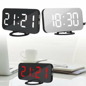 Clocks | Co&Lo Fashion Digital Led Mirror Dual Usb Port Rechargeable Dimmer Snooze Alarm Clock Clocks as the picture