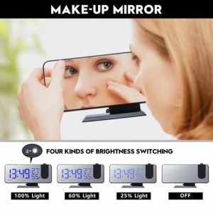 Clocks | Digital Projection Alarm Clock With Mirror Surface 4-In-1 180 Degree Projector Clock Indoor Clocks black