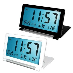 Clocks | Electronic Alarm Clock With Night Light Folding Silent Lcd Digital Clock With Snooze Mode Date Clocks black