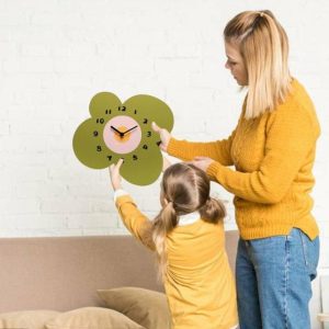 Clocks | Green Flower Wall Clock Modern Non Ticking Silent Battery Operated Living Room Bedroom Indoor Digital Quartz Analog Clock Home Supplies Gift Clocks Clocks