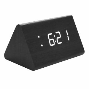 Clocks | Led Digital Alarm Clock Temperature Alarm And Date Functions Voice-Activated Electronic Wooden Alarm Clock For Home Decor Clocks black