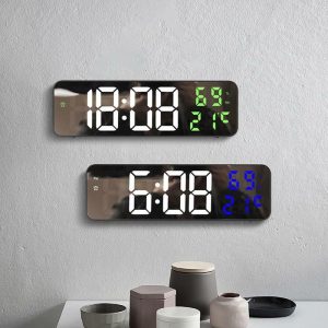 Clocks | Led Digital Wall Clock Large Screen Wall-Mounted Time Temperature Humidity Display Electronic Alarm Clock Clocks blue