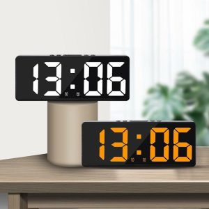 Clocks | Led Mirror Alarm Clock Voice Control Digital Table Clock Temperature Snooze Display Night Mode Bedroom Bedside Clock Home Decor Clocks as the picture