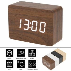 Clocks | Led Wood Alarm Clock Voice Control Time Date Temperature Digital Rectangle Table Desktop Clocks Clocks beige