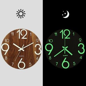 Clocks | Luminous Wall Clock 12 Inch Wooden Silent Non-Ticking Kitchen Wall Clocks With Night Lights For Indoor/Outdoor Living Room Bed Clocks Clocks