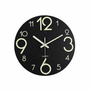 Clocks | Luminous Wooden Wall Clock Silent Clock Mdf Wood Grain Luminous Creative Fluorescent Hanging Clock Modern Large Design Retro Clocks black