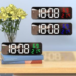 Clocks | Mirror Electronic Wall Desktop Clock Led Alarm Clock With 3 Levels Of Brightness Date/Temperature/Humidity/Time Display Clocks as the picture