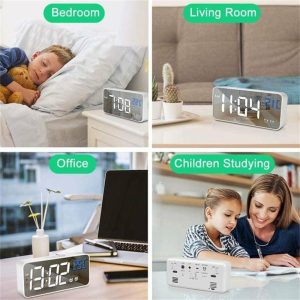 Clocks | Modern Smart Led Digital Alarm Clock Led Display Mirror Clock, Usb Rechargeable Clock For Desk Bedroom Bedside Office Clocks black