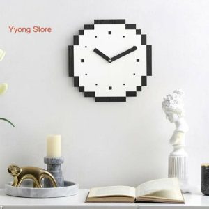 Clocks | Silent Clock Mosaic Design Quartz Movement Bedroom Living Room Hanging Wall Pixel Clock Home Supply Clocks black