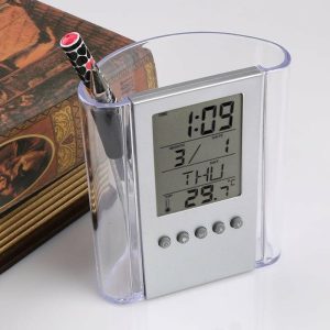 Clocks | Transparent Desk Table Clock Pen Container For Office Family Alarm Small Gifts Home Decoration Desk Table Digital Clock Clocks Clocks