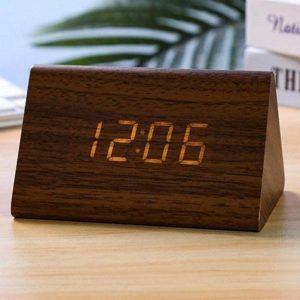 Clocks | Triangle Wooden Digital Alarm Clock With Usb Charger 3-Level Adjustable Brightness Mini Electronic Bedside Table Clock Home Supply Clocks as the picture