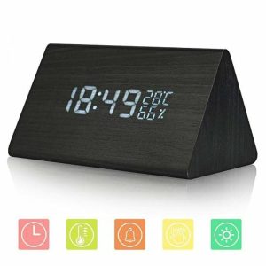 Clocks | Wooden Temperature Humidity Time Display Silent Desk Digital Led Alarm Clock Clocks as the picture