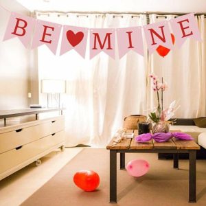 Curtain Decorative Accessories | 1 Set Valentine’s Day Love Heart Banner Pendant Be Mine Letter Red & Pink Paper Hanging Flag Ornament Diy Holiday Party Decoration Scene Arrangement Curtain Decorative Accessories as the picture