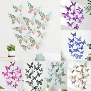 Curtain Decorative Accessories | 12Pcs Wall Stickers Butterfly Shape Three-Dimensional Hollow Design Paper Wall Decor For Home Curtain Decorative Accessories Curtain Decorative Accessories