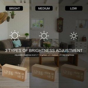 Curtain Decorative Accessories | Desk Wooden Alarm Clock With Voice Control Date Temperature Adjustable 3 Brightness Display Led Clocks black