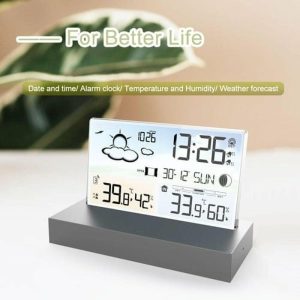 Curtain Decorative Accessories | Digital Alarm Clock Temperature Humidity Weather Forecast Electronics Desktop Table Watch Aa Clocks black