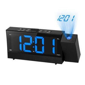 Curtain Decorative Accessories | Digital Projection Alarm Clock With 6.4-Inch Large Screen 3-In-1 180 Degree Rotatable Projector Clocks black