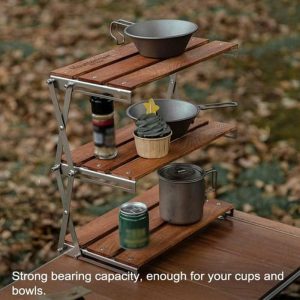 Curtain Decorative Accessories | Outdoor Camping Cups Bowls Folding Storage Rack Wooden Three-Tier Storage Bracket Picnic Bbq Curtain Decorative Accessories Curtain Decorative Accessories