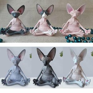 Figurines & Miniatures | 1Pc Cute Meditation Cat Collection Statue Miniature Handmade Animal Doll Home Decoration Figurines & Miniatures as the picture