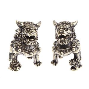 Figurines & Miniatures | 2Pc Pure Copper Lucky Lion King Figurines Antique Bronze Chinese Animals Statue Figurines & Miniatures Figurines & Miniatures