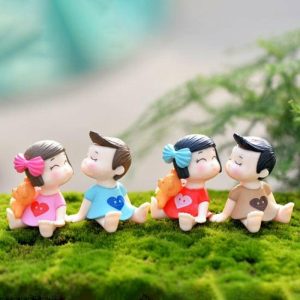 Figurines & Miniatures | 2Pcs/Set Couple Figurines Themed Kissing Heart Print Decorative Couple Micro Landscape Couple Ornaments Wedding Decoration Figurines & Miniatures blue