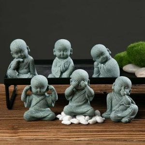 Figurines & Miniatures | Buddha Statue Collectible Decorative Mediation Artistic Chinese Style Cartoon Cute Little Monk Sculpture Desktop Decor Figurines & Miniatures Figurines & Miniatures