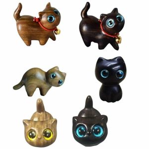 Figurines & Miniatures | Cat Miniature Figurines Sandalwood Hand Carving Animal Sculpture Craft Desk Ornaments Birthday Gift Figurines & Miniatures Figurines & Miniatures