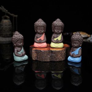 Figurines & Miniatures | Ceramic Tea Pet Ornaments Buddha Enlightened Statue Mini Monk Figurines Fine Sand Little Monks Tea Pet Furnishing Figurines & Miniatures beige