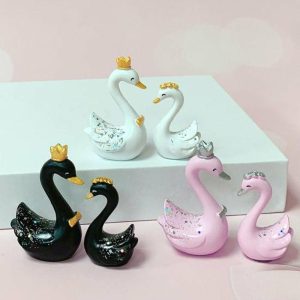 Figurines & Miniatures | Chic Swan Statue Toppers Realistic Shape Two Pieces Decorative Figurines & Miniatures black