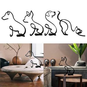 Figurines & Miniatures | Cute Cat Dog Animal Statue Ornament Art Sculpture Simple Metal Dog Art Sculpture Ornament For Home Party Home Desktop Decoration Figurines & Miniatures as the picture