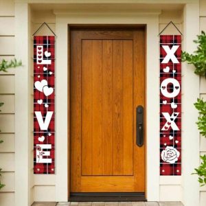 Flags, Banners & Accessories | 1 Pair Valentine’s Day Front Door Signs Holiday Party Banners With Lanyard Exquisite Pattern Easy To Hang Love Heart Welcome Signs Flags, Banners & Accessories Flags, Banners & Accessories