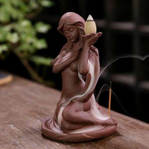 Incense & Incense Burners | 1 Set Incense Purple Sand Burner Beautiful Backflow Design Lovely Mermaid Shape Censer Decor For Home Incense & Incense Burners Incense & Incense Burners