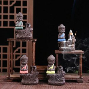 Incense & Incense Burners | 20Pcs Incense Cones + 1Pc Burner Monk Small Buddha Censer Waterfall Backflow Incense & Incense Burners green