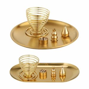 Incense & Incense Burners | 5-In-1 Incense Stick Holder, Brass Incense Cones Burner Base With Round/Oval Ash Catcher Dish For Home Decoration, Meditation Accessories Incense & Incense Burners brass