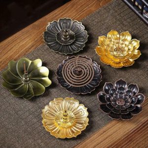 Incense & Incense Burners | Alloy Incense Burner Stick Holder Plate Buddhism Lotus Censer Bronze Nasturtium Incense Burner Home Decoration Incense & Incense Burners bronze