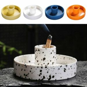 Incense & Incense Burners | Burner Incense Stick Holder Handmade Ceramic Smudge Bowl With Ash Catcher Sturdy Unique Design Sturdy Incense Tray Incense & Incense Burners black white