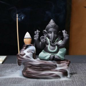 Incense & Incense Burners | Ganesha Backflow Incense Burner Elephant God Emblem Auspicious And Success Ceramic Cone Censer Home Decor Incense Stick Holder Incense & Incense Burners blue