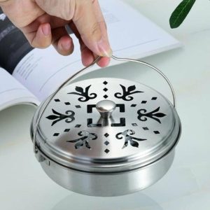 Incense & Incense Burners | Incense Coil Box With Hollow Lid Portable Handle Windproof Detachable Heavy Duty Stainless Steel Incense Coil Burner Storage Holder Home Supplies Incense & Incense Burners Incense & Incense Burners