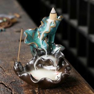 Incense & Incense Burners | Lotus Leaf Design Use Ceramic Backflow Incense Burner Two-Way Traditional Incense Holder For Table Incense & Incense Burners Incense & Incense Burners