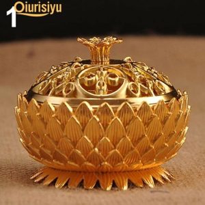 Incense & Incense Burners | Lotus Shape Zinc-Copper Alloy Incense Burner Sandalwood Censer Incense & Incense Burners gold