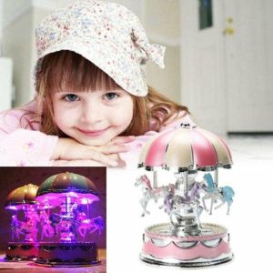 Music Boxes | Carousel Cartoon Horses Led Music Box Birthday Present Ornament Decoration Toy Music Boxes blue