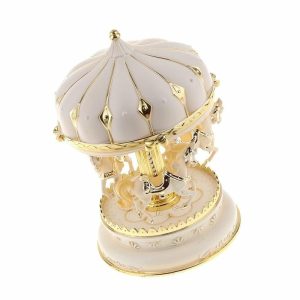 Music Boxes | Carousel Music Box Spinning Horses Romantic Wedding Birthday Xmas Gift Beige Music Boxes beige