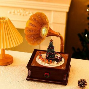 Music Boxes | Lighted Christmas Music Box Ornament Kids Gift Luminous Record Player Shape Toy Rotating Xmas Music Boxes Music Boxes